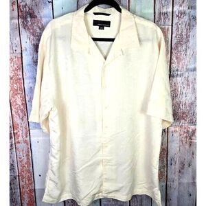 GREG‎ NORMAN Tonal Jacquard Camp Button Down XL Hawaiian Shirt Cream Vellano